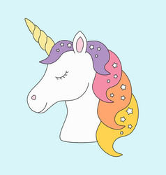 Unicorn head sleeping cute in pastel colors with vector image
