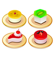 A set of desserts of jelly on plates vector image