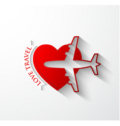 Red silhouette of jet airplane on heart shape vector image