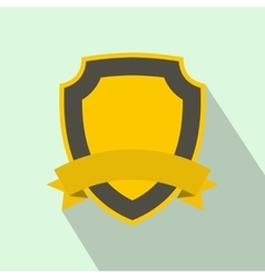 Yellow shield with ribbon icon flat style vector image