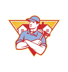Builder Construction Worker Hammer House vector image