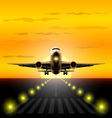 Airliner landing at sunset vector image