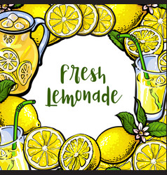 Square frame of lemons lemonade with round place Square frame of lemons lemonade with round place vector image