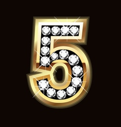 Number five bling gold and diamonds vector image