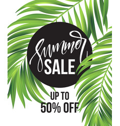 Sale banner poster with palm leaves jungle leaf vector image