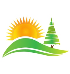 Green tree -hills and sun logo vector image