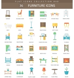 Interior Furniture color flat icon set vector image