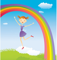 Girl on cloud and a rainbow vector image