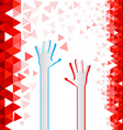 Red Triangles Background with Paper Cut Hands vector image