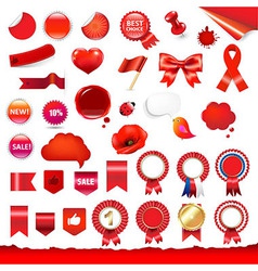 Big Red Labels And Ribbons Set vector image