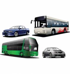 Two buses and two cars vector image