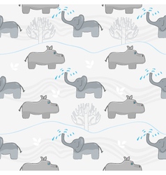 Elephants and hippos vector image
