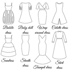 Styles of dresses oulines vector image