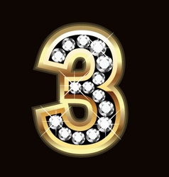 Number three bling gold and diamonds vector image