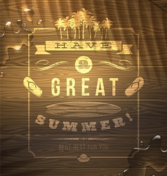 Surfing vintage emblem on a wooden surface vector image