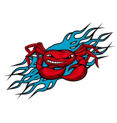 Cardinal crab with claws on blue flames for tattoo vector image