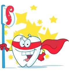 Smiling Superhero Tooth With Toothbrush vector image
