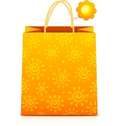 Orange paper shopping bag with sunny pattern vector image