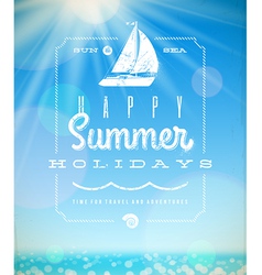 Summer holiday lettering emblem with yacht vector image