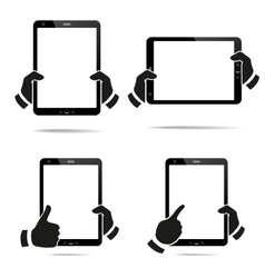 Hands holding a tablet with isolated screen vector image