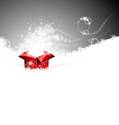 Christmas with gift box on snowflakes vector image