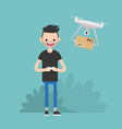 Drone delivery service young character vector image
