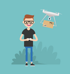 Drone delivery service young character vector image