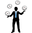 Busy business person juggles time clocks vector image