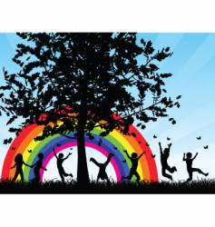 Children chasing butterflies vector image
