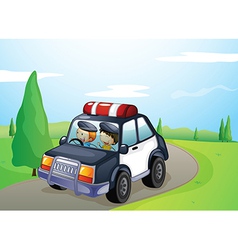 A car and smiling kids vector image