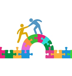 People help join solve bridge puzzle vector image