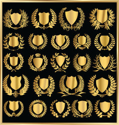 Golden shields and laurel wreaths collection vector image