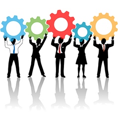 People team up technology solution gears vector image