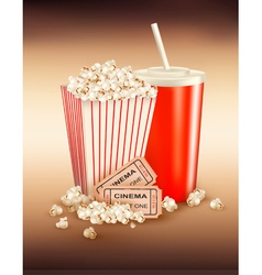 Popcorn box and cola and tickets vector image