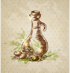 Vintage background with olive oil vector image