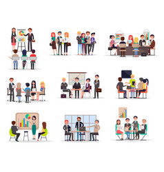 Set of business meeting in cartoon style flat Set of business meeting in cartoon style flat vector image
