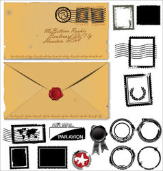 Old envelope and postage stamp set vector image