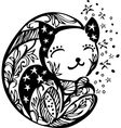 Ornate sleeping kitten silhouette vector image