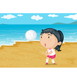 A girl playing ball on a beach vector image