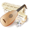 Late Baroque era lute with notes in retro style vector image
