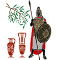 Ancient hellenic warrior and jugs vector image
