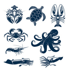 Seafood marine animal icon set for food design vector image
