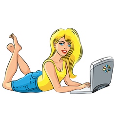 Beautiful girl blonde with laptop vector image