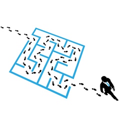 Person solves business problem maze puzzle vector image
