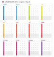 Calendar 2014 English Type 6 vector image