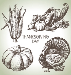 Hand drawn vintage Thanksgiving Day set vector image