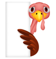Scarred turkey cartoon with blank sign vector image