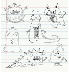 Monster doodles set 1 vector image