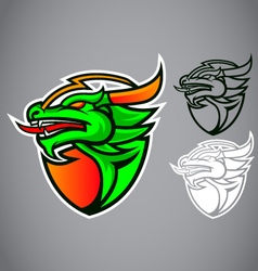 Shield green dragon emblem logo vector image