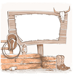 Cowboy background with wood board for text Cowboy background with wood board for text vector image